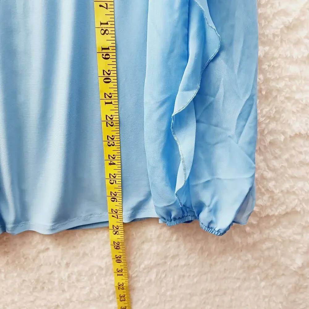 Blouse Sheer Ruffle Powder Blue Sleeve Romantic Coquette Soft Girl Size 18 20W - Picture 4 of 7